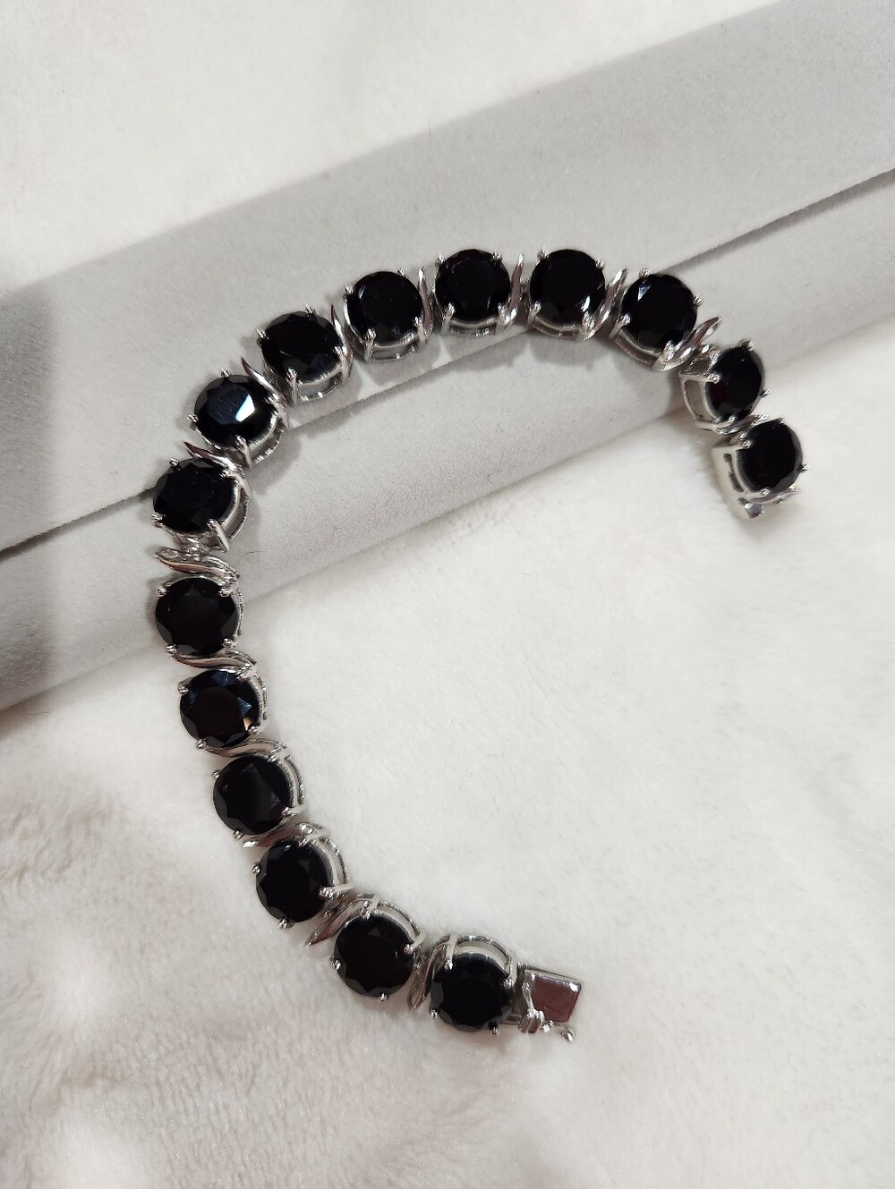 Sterling Silver Large Black Spinel Tennis Bracelet